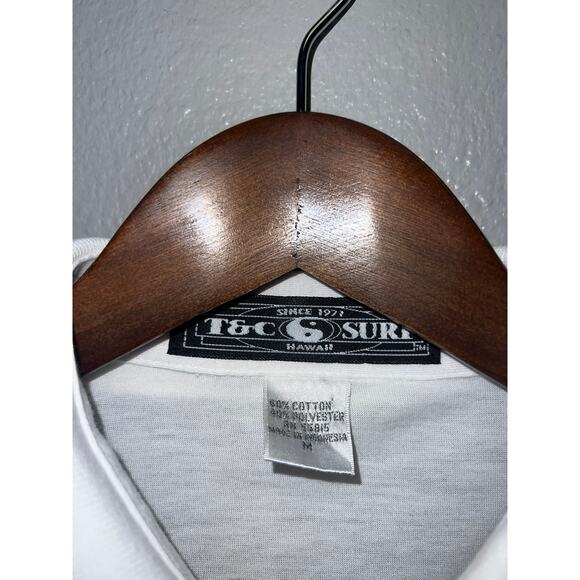 Vintage T&C Surf Polo Shirt Hawaii White Short Sleeve Collared Surfing 90s M - Picture 5 of 8